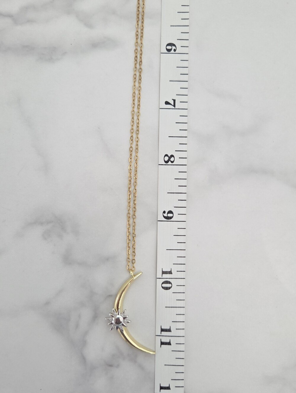 Gold Crescent Moon Sunburst Celestial Pendant Necklace - Picture 11 of 16